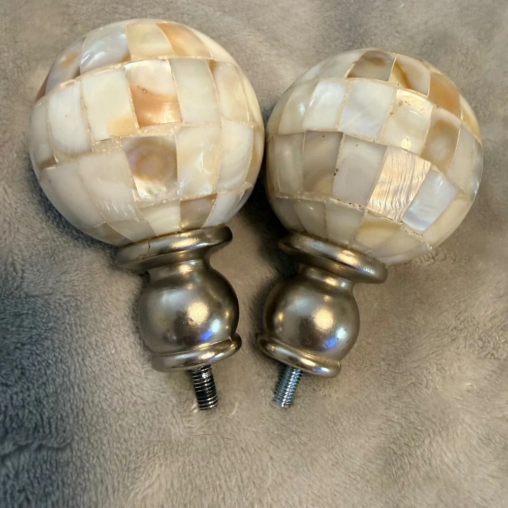 Mother of‎ Pearl Curtain Rod Finials Pair Brushed Nickel Globe